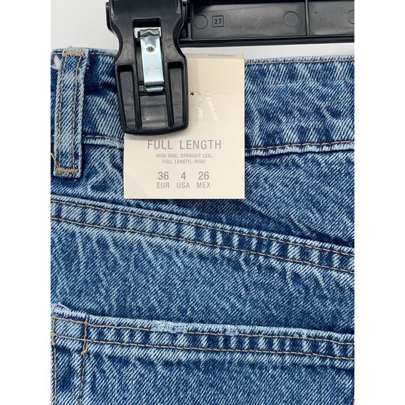 ZARA Women’s Medium Blue Denim High-Rise Straight-Leg Five Pocket Jeans SZ 4 - Picture 6 of 11